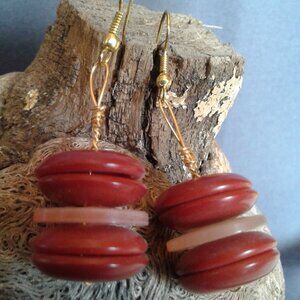 Handmade Vintage Plastic Button Earrings  Red